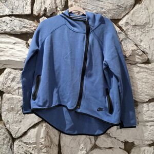 Nike Women's Tech Fleece Blue Asymmetric Cape Hoodie Sweatshirt Full Zip Large